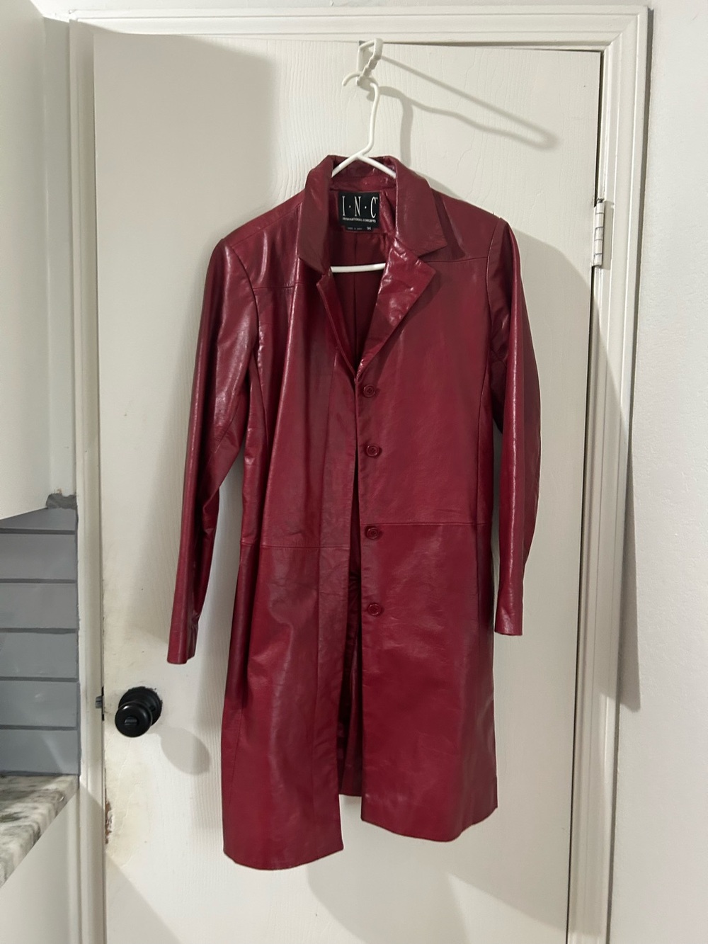 INC International Concepts Men's Burgundy Leather Trench Coat